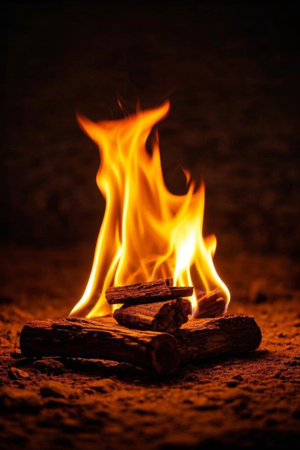 Close up of burning bonfire and firewoodの素材