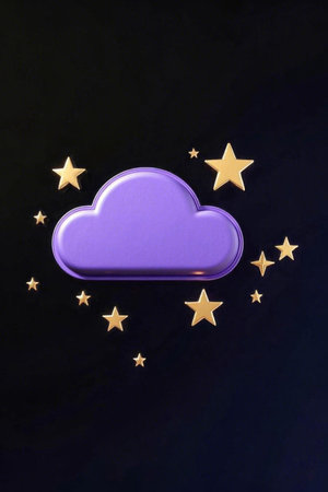 Purple clouds and gold star patternの素材