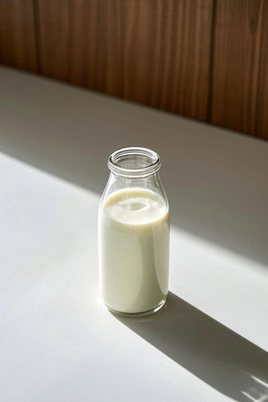 White milk still life in a glass bottleの素材