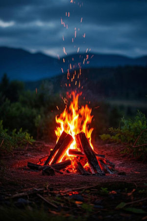 Bonfires burning outdoorsの素材