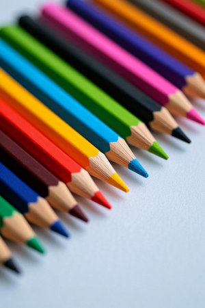 Colored pencils neatly arranged close upsの素材