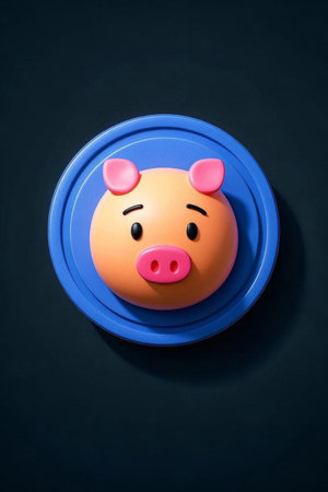 Cartoon pig on a blue discの素材