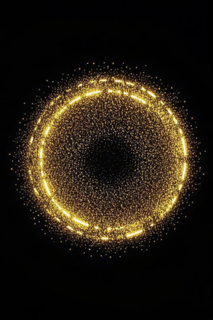 Gold Glow Particle Ring with Black Backgroundの素材