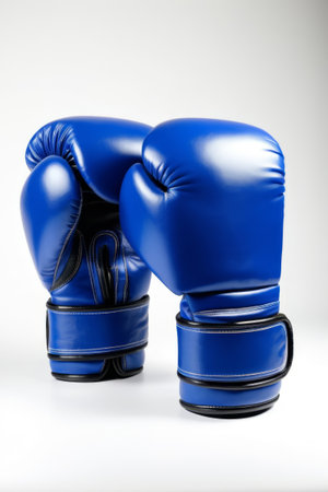 Close up of blue boxing glovesの素材