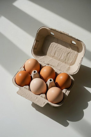 Close up of boxed eggsの素材