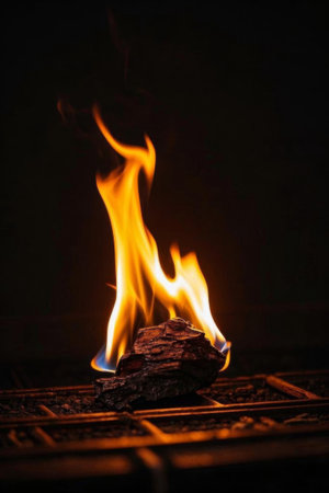 Close up of burning firewood flamesの素材