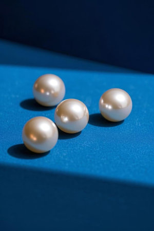 Round pearls on blue backgroundの素材