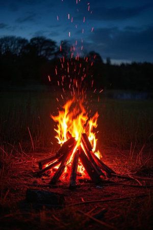 Bonfires burning outdoorsの素材