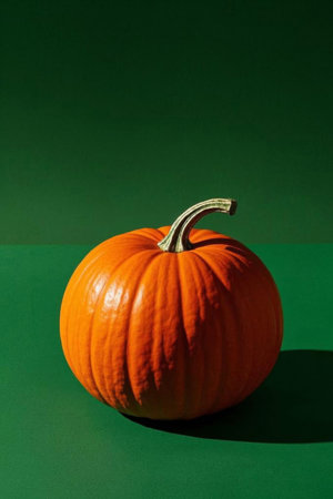 Orange pumpkin on green backgroundの素材