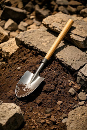 A small gardening shovel on the dirtの素材