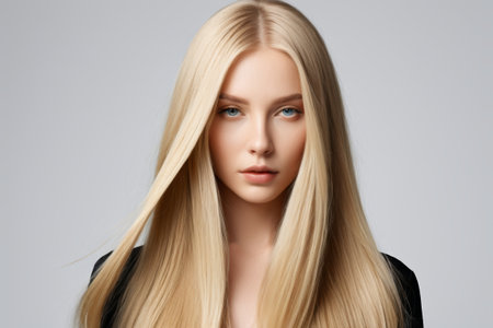 Close up portrait of blonde woman with faceの素材