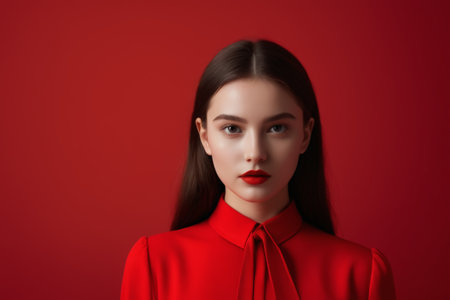 Close up to the woman in redの素材