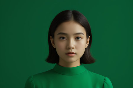 Front portrait of the woman in greenの素材