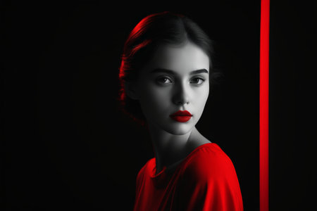 Fashion Portrait Close up of Woman in Redの素材