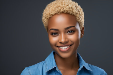 Close up of a smiling African American girlの素材