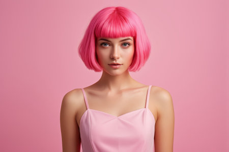 Fashion girl in front of pink backgroundの素材