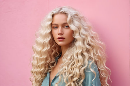 Portrait of Blonde Woman with Pink Backgroundの素材