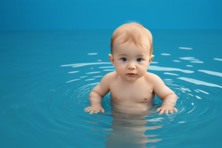 Baby playing in waterの素材