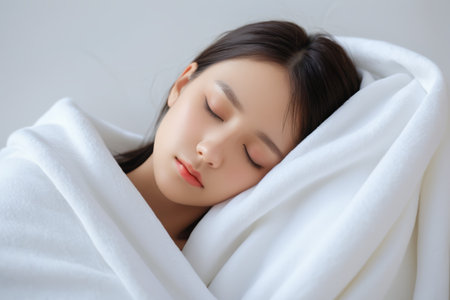 Young woman sleeping indoorsの素材