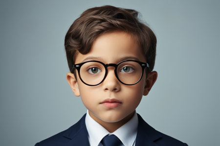 Portrait of a little boy in a suit with glassesの素材