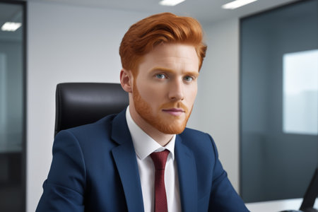 Portrait of red haired business man in officeの素材