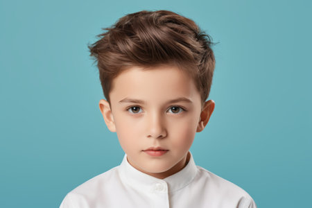 Close up of the portrait of a little boy from the frontの素材
