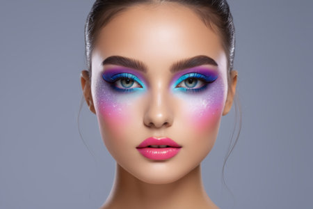 Close up of a woman wearing gorgeous eye makeupの素材