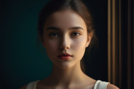 Close up of young woman's faceの素材