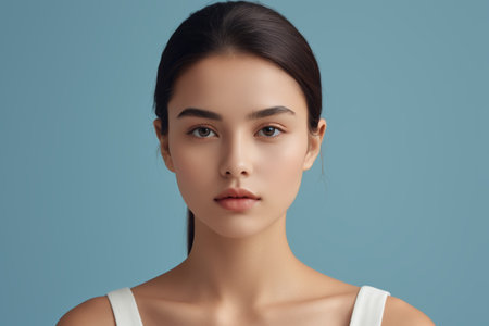 Close up of a young woman's frontal portraitの素材