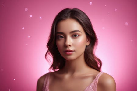 Female portrait in front of pink backgroundの素材