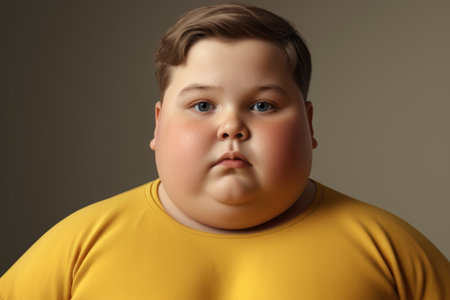 Front portrait of fat boy in yellowの素材