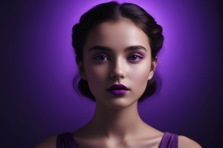 Portrait of a woman in front of a purple backgroundの素材