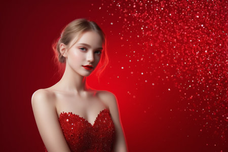 Fashion portrait of a woman in redの素材