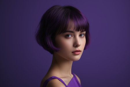 Portrait of a Woman with Short Purple Hairの素材