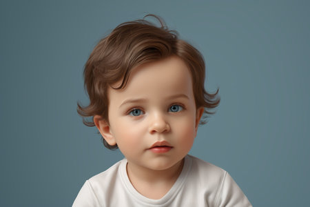 Portrait of little boy with blue backgroundの素材