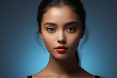 Close up of young woman's faceの素材