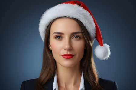 Portrait of a woman in a Santa hatの素材