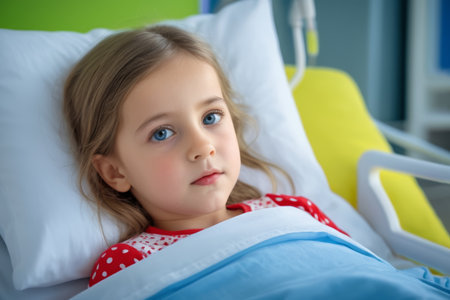 Little girl in the hospital bedの素材
