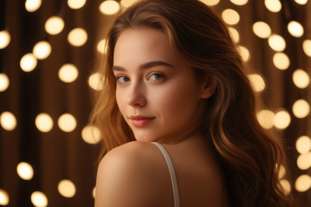 Close up of a young woman with her back to the cameraの素材
