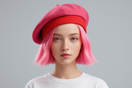 Fashion girl in pink beretの素材