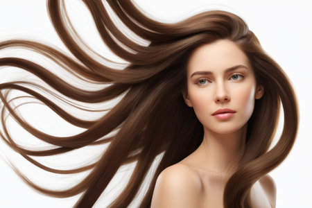 Close up of long haired women with flowing hairの素材