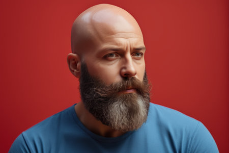 Portrait of a man with a beard on a red backgroundの素材