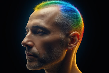 Profile portrait of a man with colored hairの素材