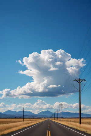 Open roads and blue skies and white cloudsの素材