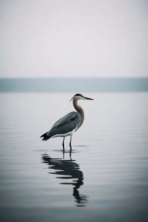 Natural scene of water birds standing still on the water surfaceの素材