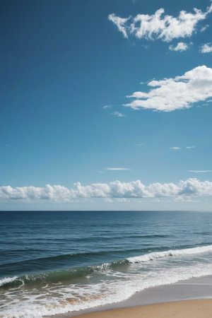 Beach sea view under blue sky and white cloudsの素材