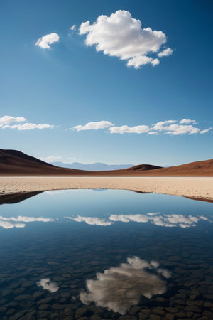 Sky and water reflections in the desertの素材