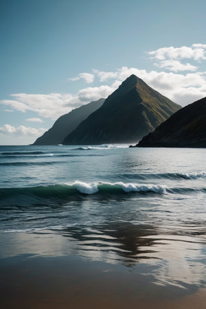 Seaside mountains and waves natural landscapeの素材