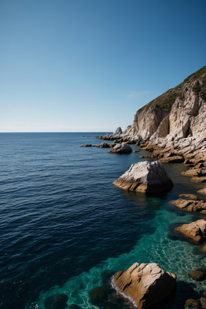 Coastal rocks and blue ocean landscapeの素材