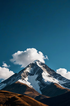 Snow mountain landscape under blue sky and white cloudsの素材